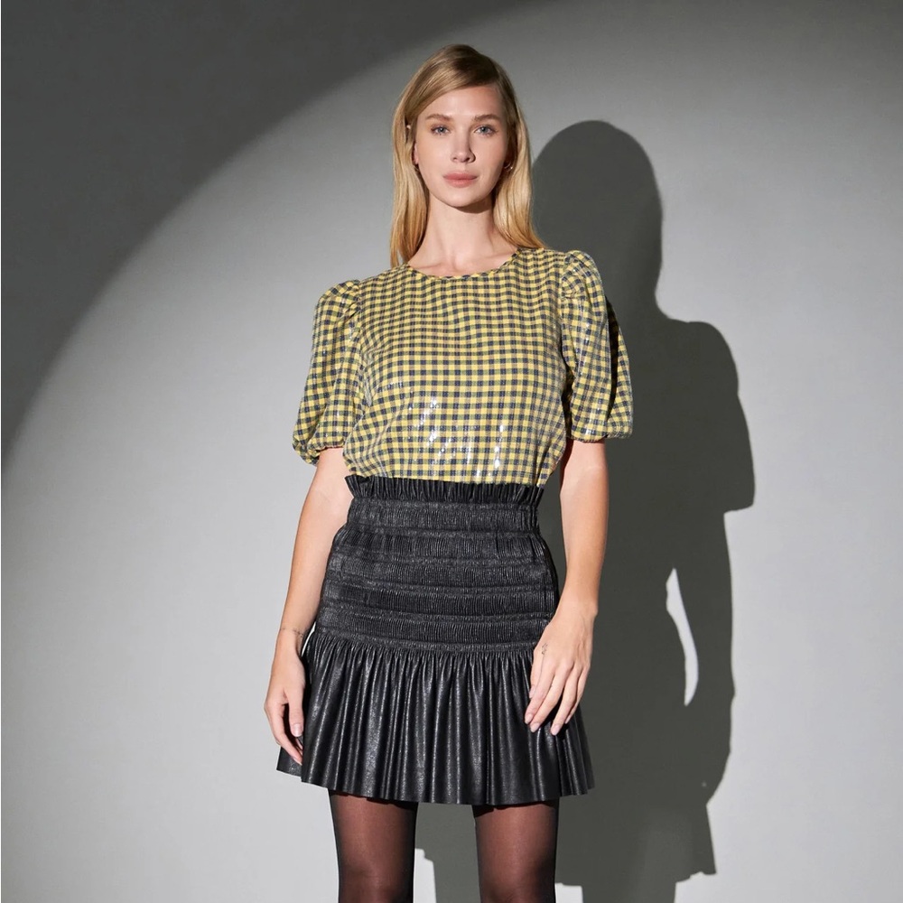 ENGLISH FACTORY SEQUINS PUFF SLEEVE GINGHAM TOP SMALL - Picture 8 of 9